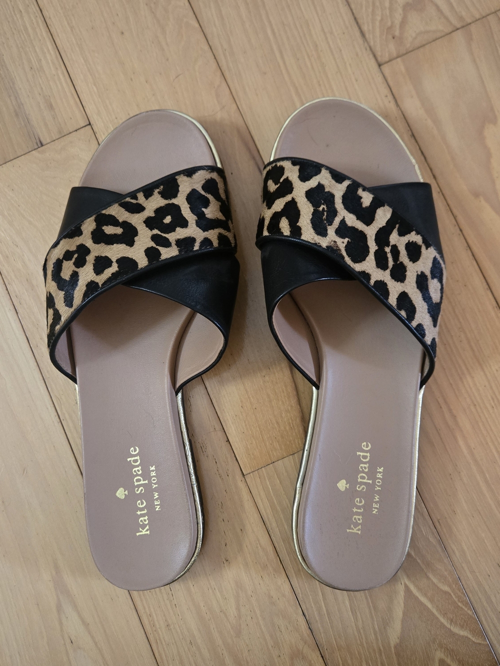 kate spade Leopard & Black Slide Sandals
